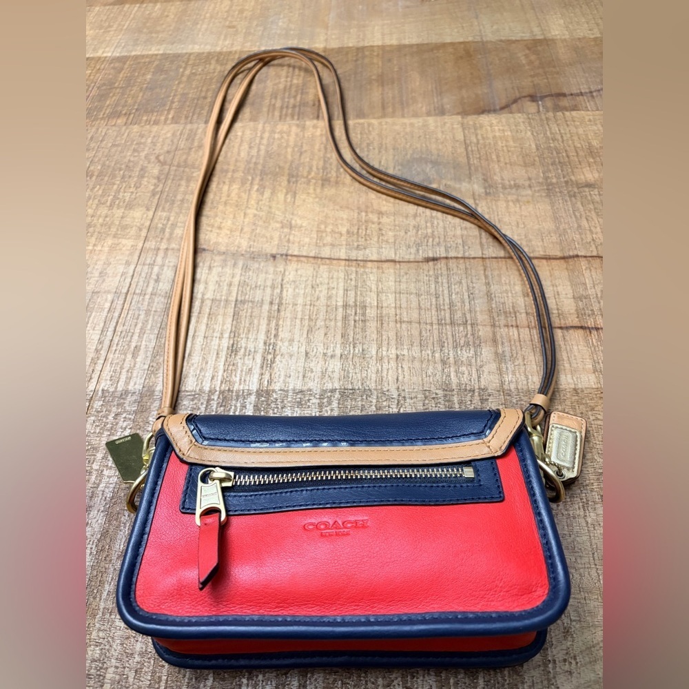 Coach Color Block Navy & Red Leather Turnlock Crossbody Style 19898 - Picture 3 of 15